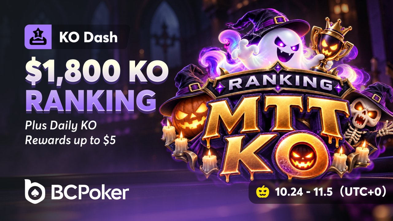 BCPoker KO Dash: $1,800 MTT KO Ranking plus daily KO rewards up to $5